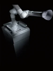 A sleek, modern machine with an articulated arm and a funnel-like end
