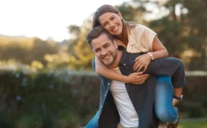 Showcasing healthy and confident smiles a joyful couple smiling together