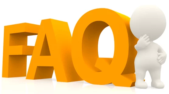 A 3D white figure stands thoughtfully beside large orange letters spelling "FAQ" on a white background, conveying a sense of curiosity and inquiry.
