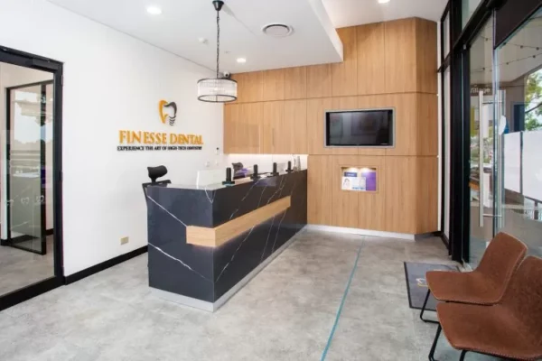 Finesse Dental bright modern dental clinic interior of the reception