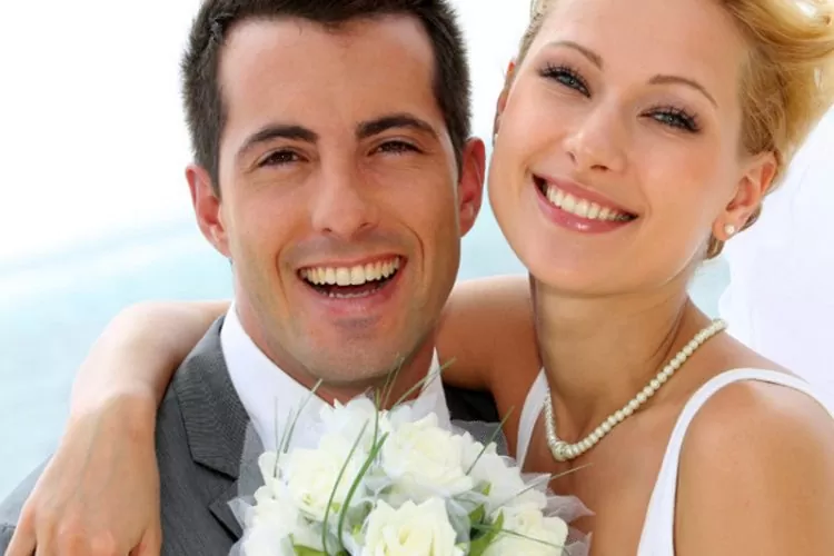 A happy newlywed couple celebrating their wedding day
